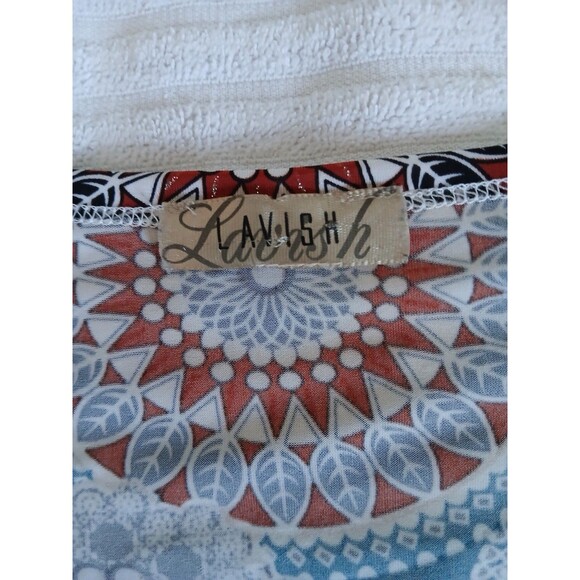 Lavish 2X Plus Size Boho Mandala Print Tunic Top Blue Multicolor Short Sleeve - Picture 14 of 15